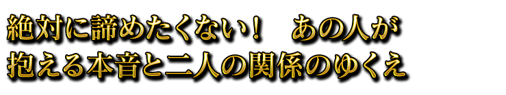 絶対に諦めたくない！あの人が抱える本音と二人の関係のゆくえ